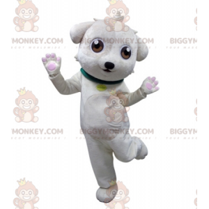 BIGGYMONKEY™ Costume Mascotte Cane Bianco Con Collare Verde -