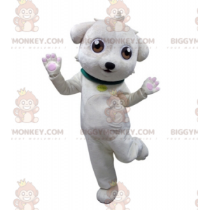 BIGGYMONKEY™ maskotkostume Hvid hund med grøn halsbånd -