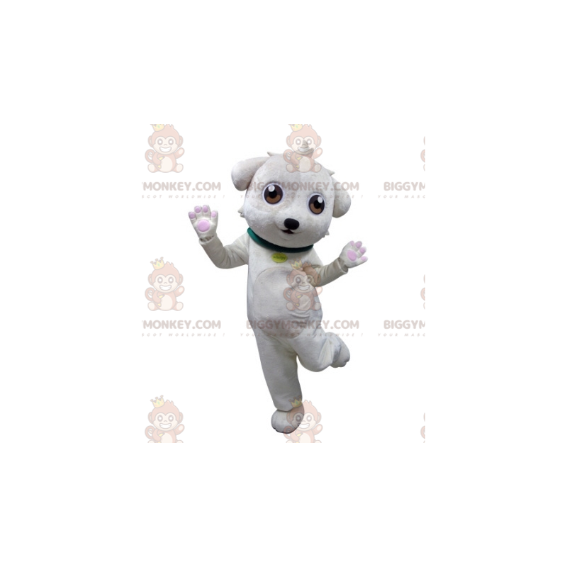 BIGGYMONKEY™ Mascot Costume White Dog With Green Collar -