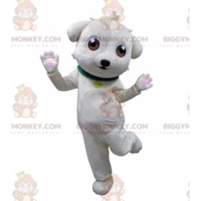 BIGGYMONKEY™ maskotkostume Hvid hund med grøn halsbånd -