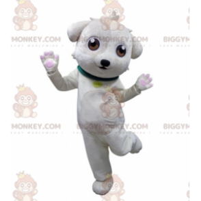 Fantasia de mascote BIGGYMONKEY™ cão branco com coleira verde –