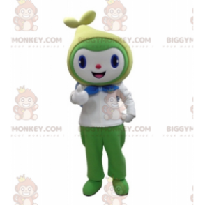 Traje de mascote de boneco de neve sorridente verde e branco