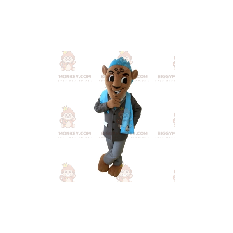 Brown Tiger BIGGYMONKEY™ Mascot Costume with Suit and Blue