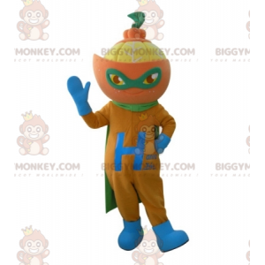 Mandarin Orange BIGGYMONKEY™ maskottiasu supersankariasussa -