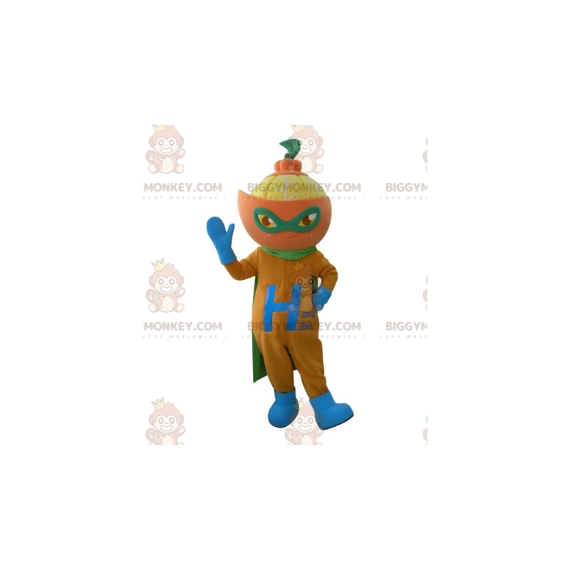 Mandarin Orange BIGGYMONKEY™ Mascot Costume In Superhero Outfit