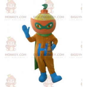 Mandarin Orange BIGGYMONKEY™ Mascot Costume In Superhero Outfit