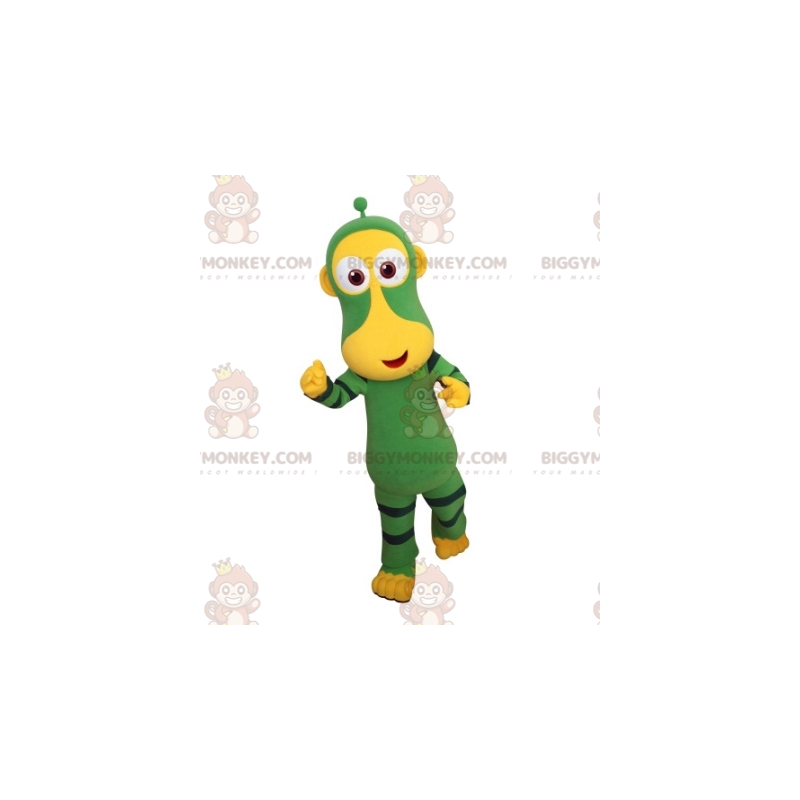 Grüner und gelber Affe BIGGYMONKEY™ Maskottchenkostüm.