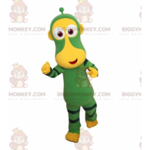Grüner und gelber Affe BIGGYMONKEY™ Maskottchenkostüm.
