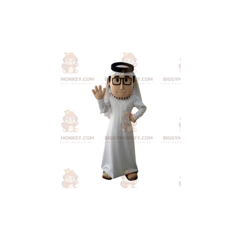 Bebaarde Sultan BIGGYMONKEY™ mascottekostuum met witte outfit