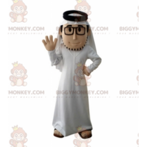 Skæggede sultan BIGGYMONKEY™ maskotkostume med hvidt outfit og