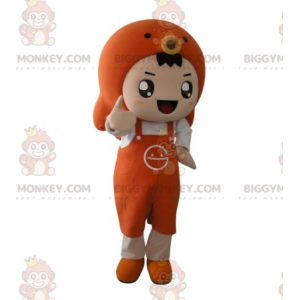 Orange pojke BIGGYMONKEY™ maskotdräkt med förkläde och fisk -