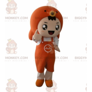 Traje de mascote BIGGYMONKEY™ menino laranja com avental e