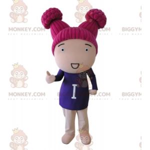 BIGGYMONKEY™ maskotdräkt flickdocka med rosa hår - BiggyMonkey