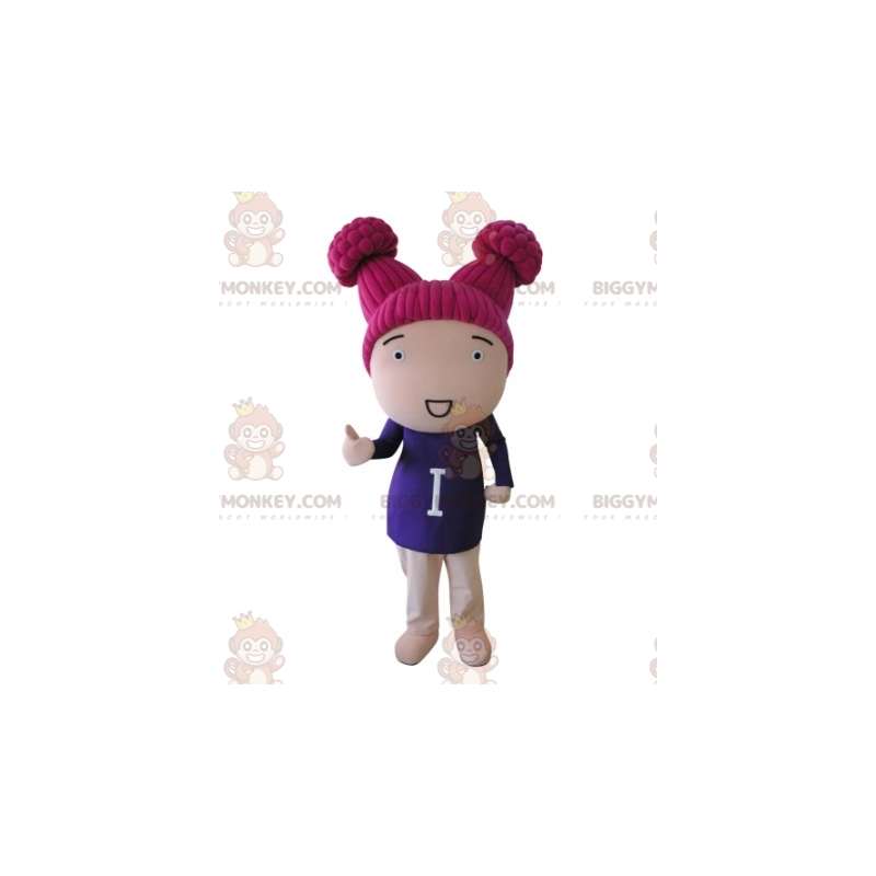 BIGGYMONKEY™ Mascot Costume Girl Doll with Pink Hair -