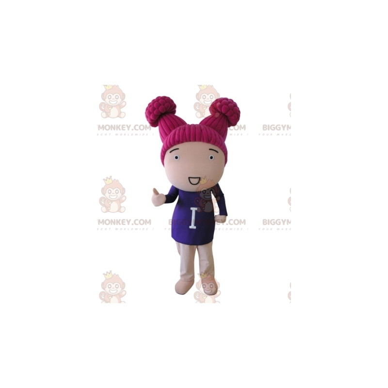 BIGGYMONKEY™ maskotkostume pigedukke med lyserødt hår -