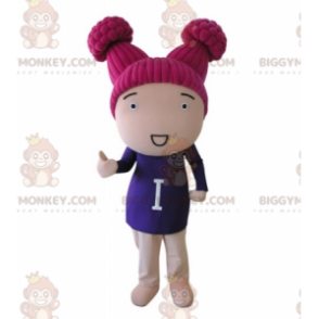 BIGGYMONKEY™ Mascot Costume Girl Doll with Pink Hair –