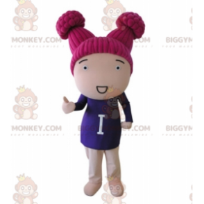 BIGGYMONKEY™ Mascot Costume Girl Doll with Pink Hair -