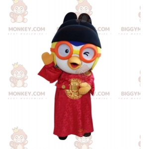 Kostým maskota ptáka BIGGYMONKEY™ Asijské oblečení s brýlemi –