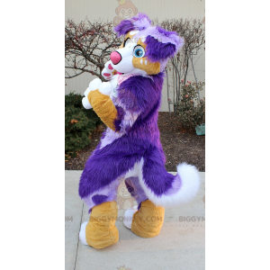 Purple Orange and White Furry Dog BIGGYMONKEY™ Mascot Costume –