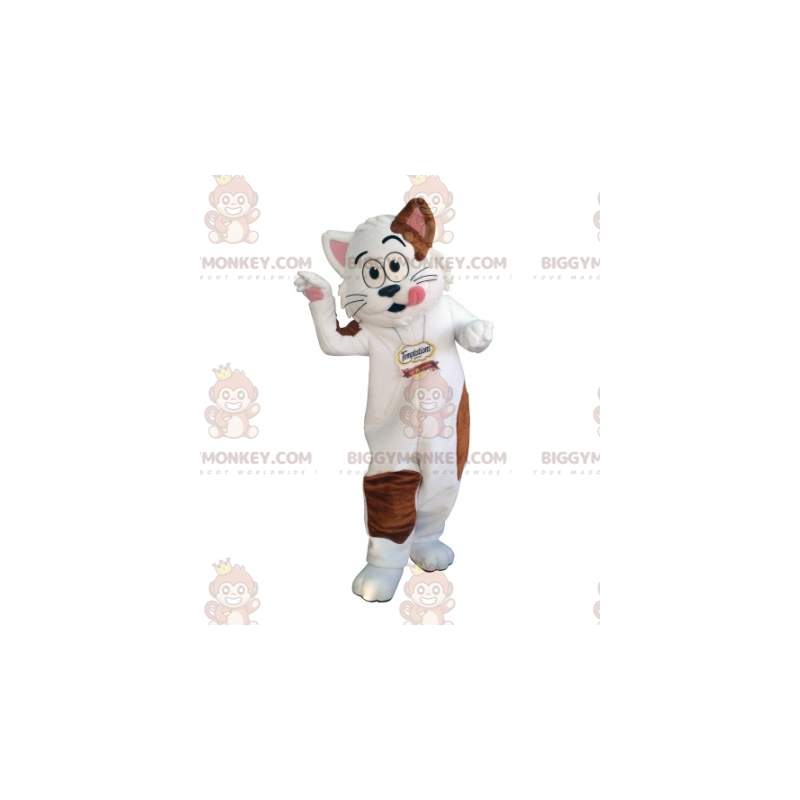 Costume de mascotte BIGGYMONKEY™ de chat blanc et marron.