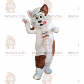 Fato de mascote BIGGYMONKEY™ de gato branco e castanho. Traje