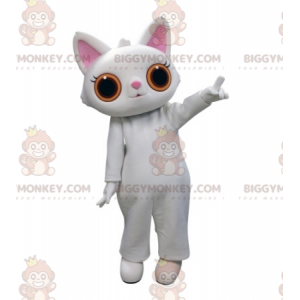 BIGGYMONKEY™ White Cat With Big Orange Eyes Mascot Costume -