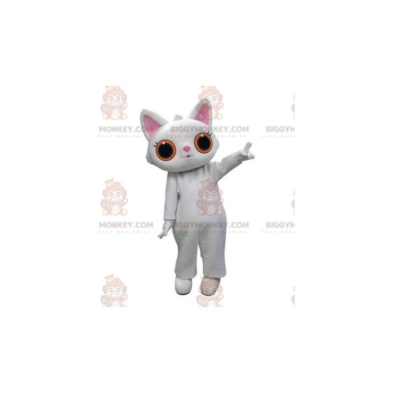 BIGGYMONKEY™ Costume da mascotte gatto bianco con grandi occhi