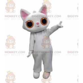 BIGGYMONKEY™ Costume da mascotte gatto bianco con grandi occhi