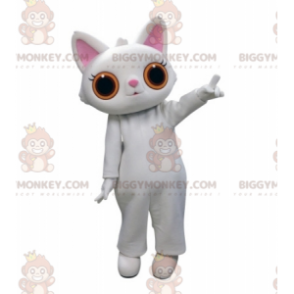 BIGGYMONKEY™ White Cat With Big Orange Eyes Mascot Costume –