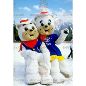 2 BIGGYMONKEY™s white bear mascots dressed as cowboys –