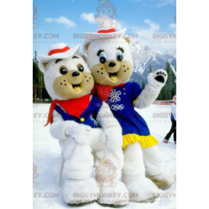 2 mascotes de urso branco do BIGGYMONKEY™ vestidos de cowboys –