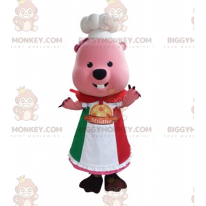BIGGYMONKEY™ Ροζ στολή μασκότ κάστορας ντυμένη με στολή σεφ -