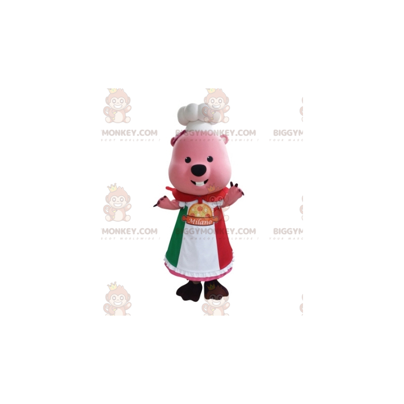 BIGGYMONKEY™ Pink Beaver Mascot Costume Dressed In Chef Outfit