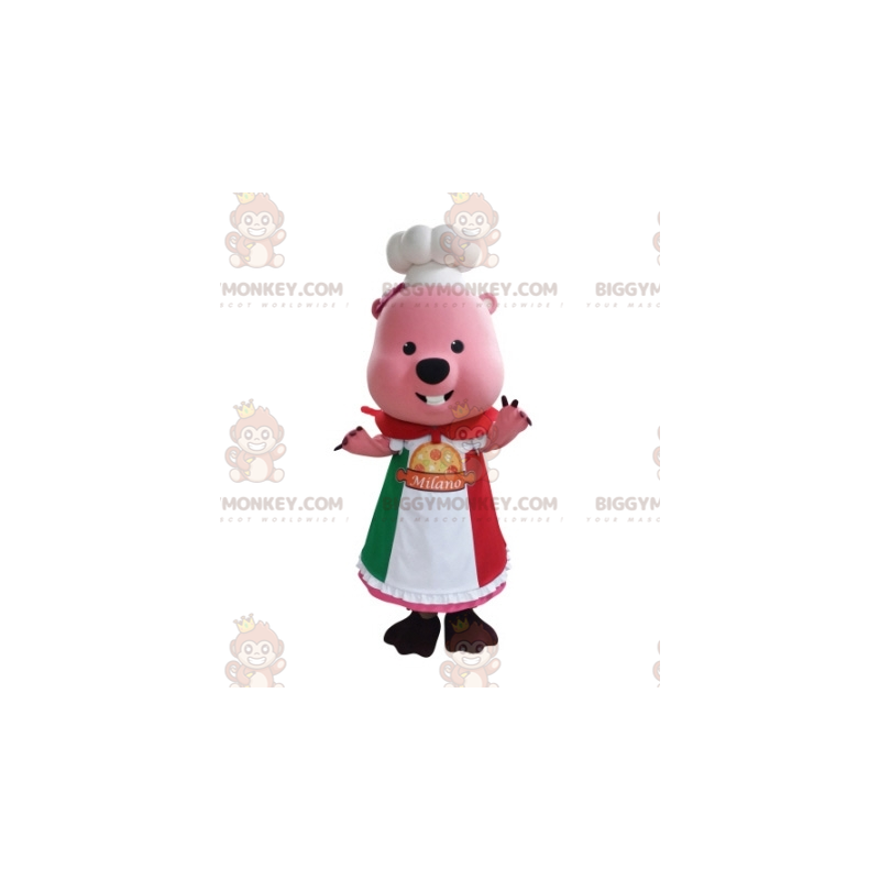 Kostým maskota BIGGYMONKEY™ růžového bobra v kostýmu šéfkuchaře