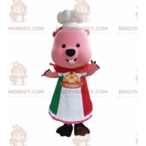 BIGGYMONKEY™ Pink Beaver Mascot Costume Dressed In Chef Outfit