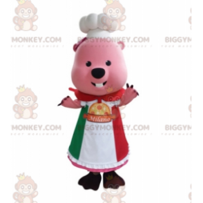 BIGGYMONKEY™ roze bever mascottekostuum gekleed in chef-kok