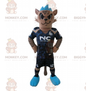 BIGGYMONKEY™ Mascot Costume of Tiger i fodboldtøj med Blue