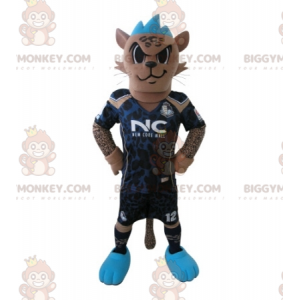 BIGGYMONKEY™ Mascot Costume of Tiger i fotbollsdräkt med Blue