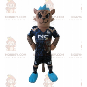 BIGGYMONKEY™ Mascot Costume of Tiger i fodboldtøj med Blue