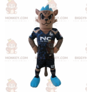 BIGGYMONKEY™ Mascot Costume of Tiger i fotbollsdräkt med Blue