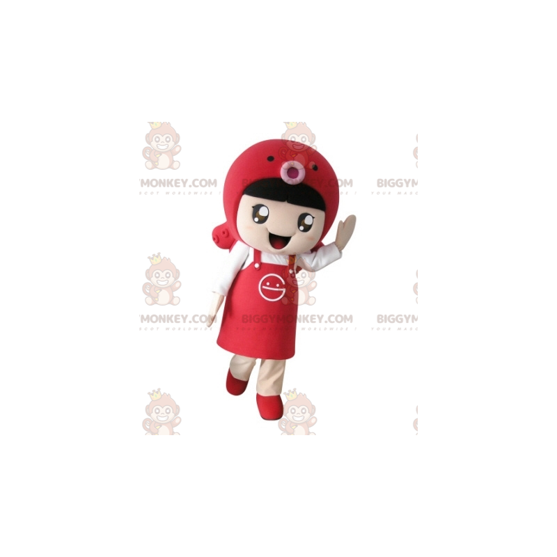 Girl BIGGYMONKEY™ Mascot Costume with Apron and Fish -