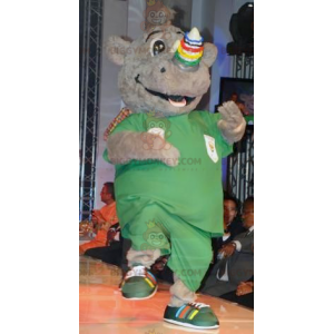 Disfraz de mascota BIGGYMONKEY™ de rinoceronte gris sonriente -
