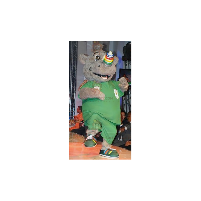 Costume de mascotte BIGGYMONKEY™ de rhinocéros gris souriant -