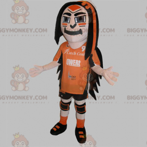 BIGGYMONKEY™ Maskottchenkostüm Sportler in Orange und Schwarz -