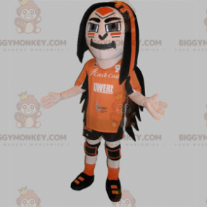 BIGGYMONKEY™ Maskotkostume Sportsmand klædt i orange og sort -