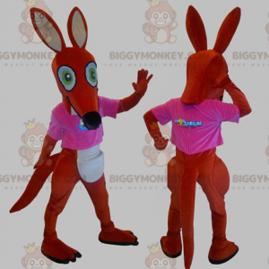 BIGGYMONKEY™ Maskotdräkt Röd & vit känguru med rosa t-shirt -