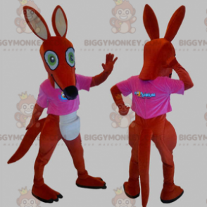 Traje de mascote BIGGYMONKEY™ canguru vermelho e branco com