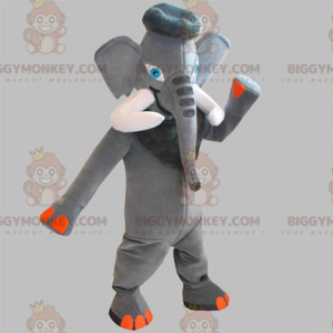 BIGGYMONKEY™ Maskotdräkt Grå och orange elefant med stora betar