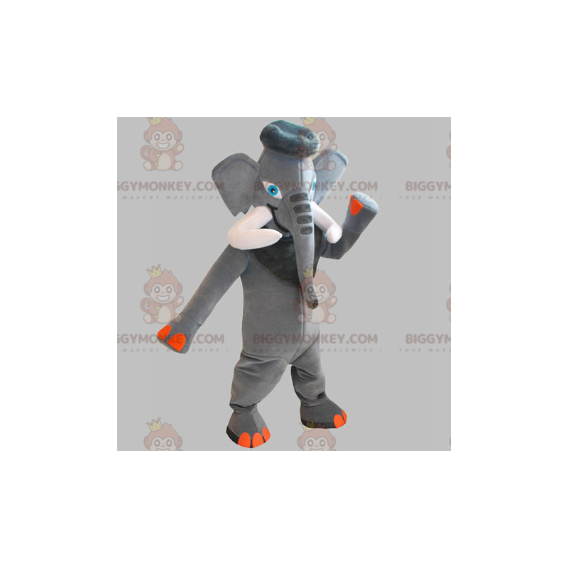 BIGGYMONKEY™ Costume da mascotte Elefante grigio e arancione