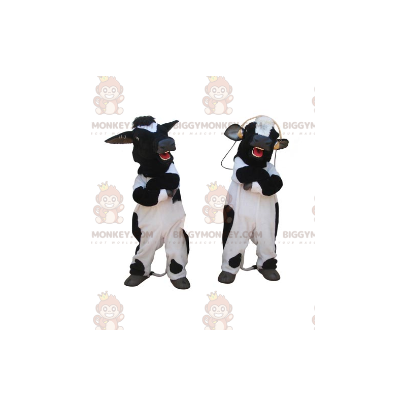 2 BIGGYMONKEY™s mascot giant black and white cows -